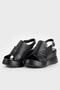 Women's Black Genuine Natural Leather Wedge Heeled Sandals - 4