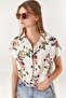 Women's Ecru Floral Bat Viscose Shirt GML-19000613
