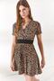 Women's Leopard Beige Double Breasted Collar Flared Dress ELB-19001846 - 5