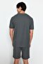 Antrasit Regular Fit Dokulu Örme Şortlu Pijama Takımı TMNSS23PT00032 - 3