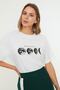 Ekru %100 Pamuk Baskılı Boyfriend Fit Bisiklet Yaka Örme T-Shirt TWOSS20TS0245 - 7