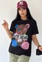 Women's Black Crew Neck Printed 100% Cotton T-Shirt - 4