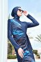 Navy Blue Jelly 4-Piece Hijab Swimsuit Set with Buckle Belt Detail - 2