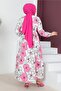 448 Big Flower Patterned Hijab Dress Pink - 5