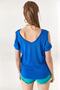 Women's Cobalt Blue V-neck Shoulder Low-cut Knitted Viscose Blouse BLZ-19002291 - 6