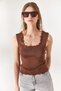 Women's Bitter Brown Collar Detailed Above Waist Knitwear Blouse BLZ-19001450 - 3