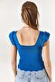 Women's Indigo Sleeve Ruffled Summer Knitwear Blouse BLZ-19001035 - 7