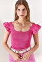 Women's Pink Sleeve Ruffled Summer Knitwear Blouse BLZ-19001035 - 2