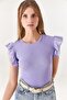 Women's Lilac Sleeve Scalloped Lycra Cotton Blouse BLZ-19002254