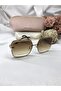 Ella Square Rectangle Gold Detailed Light Brown Women's Sunglasses - 3