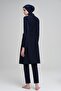 Navy Blue Jelly 4-Piece Hijab Swimsuit Set with Buckle Belt Detail - 4