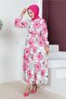 448 Big Flower Patterned Hijab Dress Pink - 4
