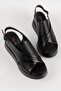 Women's Black Genuine Natural Leather Wedge Heeled Sandals - 2