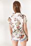 Women's Ecru Floral Bat Viscose Shirt GML-19000613 - 6