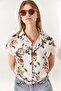 Women's Ecru Floral Bat Viscose Shirt GML-19000613 - 3