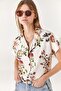 Women's Ecru Floral Bat Viscose Shirt GML-19000613 - 5