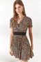 Women's Leopard Beige Double Breasted Collar Flared Dress ELB-19001846 - 3