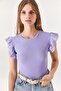 Women's Lilac Sleeve Scalloped Lycra Cotton Blouse BLZ-19002254 - 2