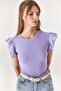 Women's Lilac Sleeve Scalloped Lycra Cotton Blouse BLZ-19002254 - 3
