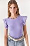 Women's Lilac Sleeve Scalloped Lycra Cotton Blouse BLZ-19002254 - 4