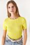 Women's Yellow Collar Openwork Knitwear Blouse BLZ-19002226 - 4