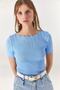 Women's Baby Blue Collar Openwork Knitwear Blouse BLZ-19002226