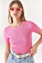 Women's Candy Pink Collar Openwork Knitwear Blouse BLZ-19002226 - 5