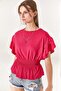 Women's Fuchsia Bat Blouse with Elastic Waist and Frilly Sleeves BLZ-19002201 - 3