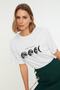 Ekru %100 Pamuk Baskılı Boyfriend Fit Bisiklet Yaka Örme T-Shirt TWOSS20TS0245 - 9