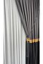 Adde Panel Background Curtain Gray Anthracite Gold Striped Single Wing Closely Pleated Jacquard Shiny Patterned - 4