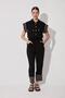 Women's Linen Textured Black Jumpsuit with Embroidery Detail