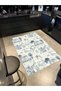 Navy Blue White Hand Drawing Vintage Theme Digital Printing Decorative Woven Base Carpet Mira 1291