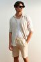 Ecru Regular Fit 100% Cotton Linen Look Shorts Tmnss23Sr00030