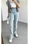 Travelista Women's Light Blue Snow Wash Side Slit Spanish Fit Flare Leg High Waist Jeans - 2