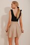 Women's Beige High Waist Striped Flared Skirt ALC-X10365 - 5