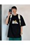 Black Unisex Oversize T-shirt - Cats & Orange
