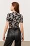 Women's Dragon Pattern Crew Neck Short Sleeve Crop Blouse - 3