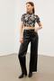 Women's Dragon Pattern Crew Neck Short Sleeve Crop Blouse - 4