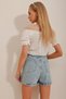Women's Blue Slit Detailed Side Zipper Jean Shorts Skirt ALC-X10373 - 5