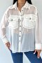 Women's White Double Pocket Tulle Shirt - 2