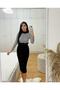 Women's Houndstooth Patterned Shirt Collar Detail Belted Crepe Fabric Pencil Dress - 6