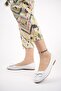 Genuine Leather White Print Women's Leather Ballerinas Dp58-4055 - 2