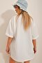 Women's White Crew Neck Double Sleeve Two Thread Side Slit Oversize T-Shirt ALC-X7871 - 6