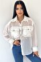 Women's White Double Pocket Tulle Shirt
