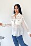 Women's White Double Pocket Tulle Shirt - 5
