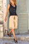 Women's Beige Pocket Double Leg Linen Bermuda Shorts GK-BST2912