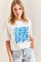 Women's Blue Patterned Combed Cotton Tshirt 40861013 - 5