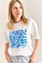 Women's Blue Patterned Combed Cotton Tshirt 40861013 - 6