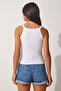 Women's White Corded Crop Halter Neck Knitted Tank Top ZV00106 - 5