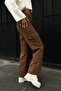 Fiona Brown Cargo Loose Lycra Super High Waist Jean Pants Without Back Pockets